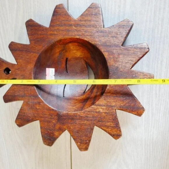 Vintage 3D Sun God Handcrafted Wooden Wall Hanging Aztec Boho - Picture 4 of 5